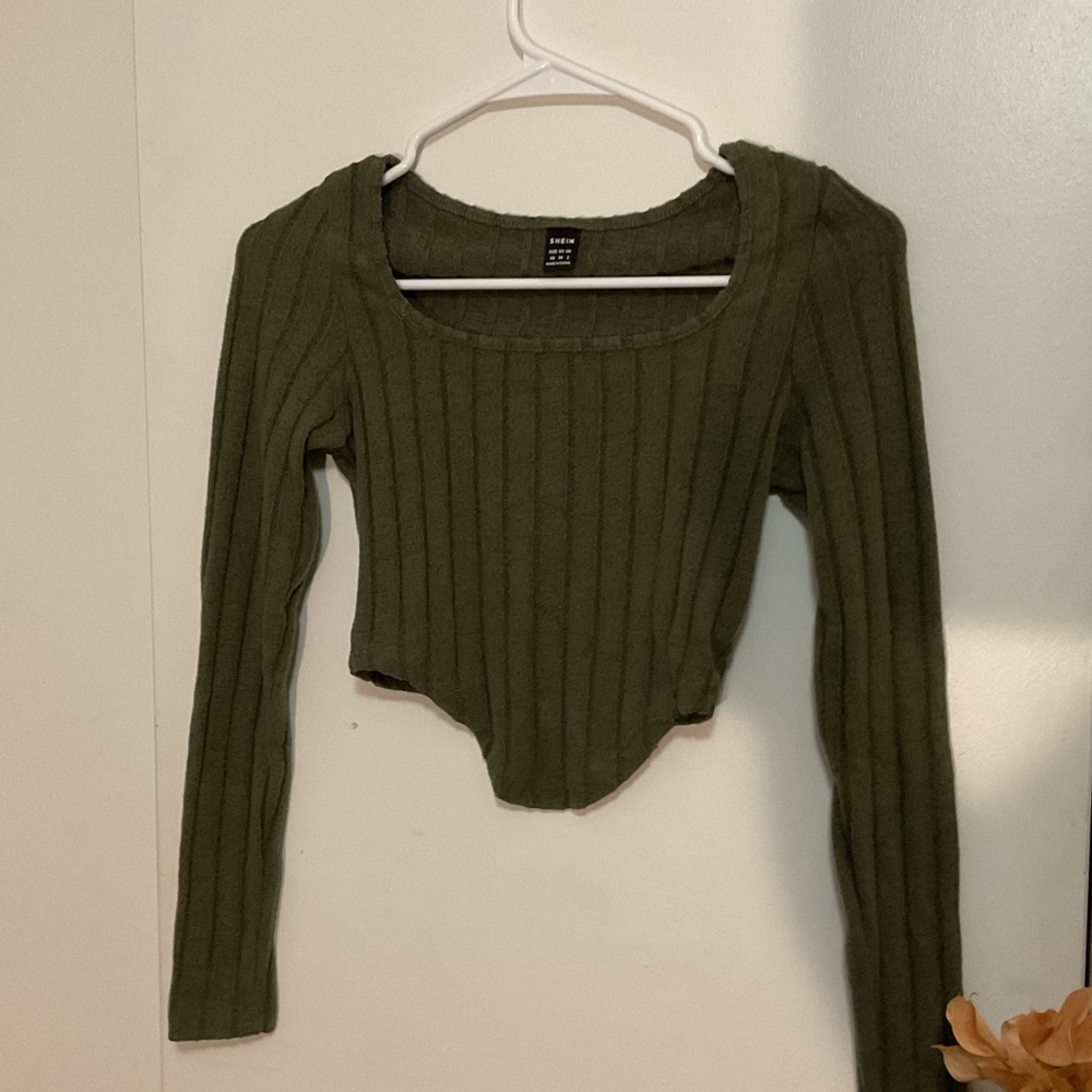 SHEIN Olive Ribbed Long Sleeve Bodysuit